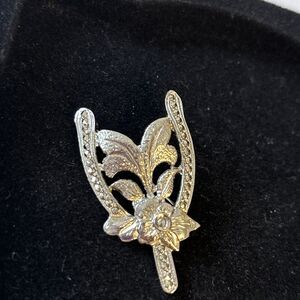 Vintage 1960’s Sterling Silver And Marcasite Flower Pin Brooch